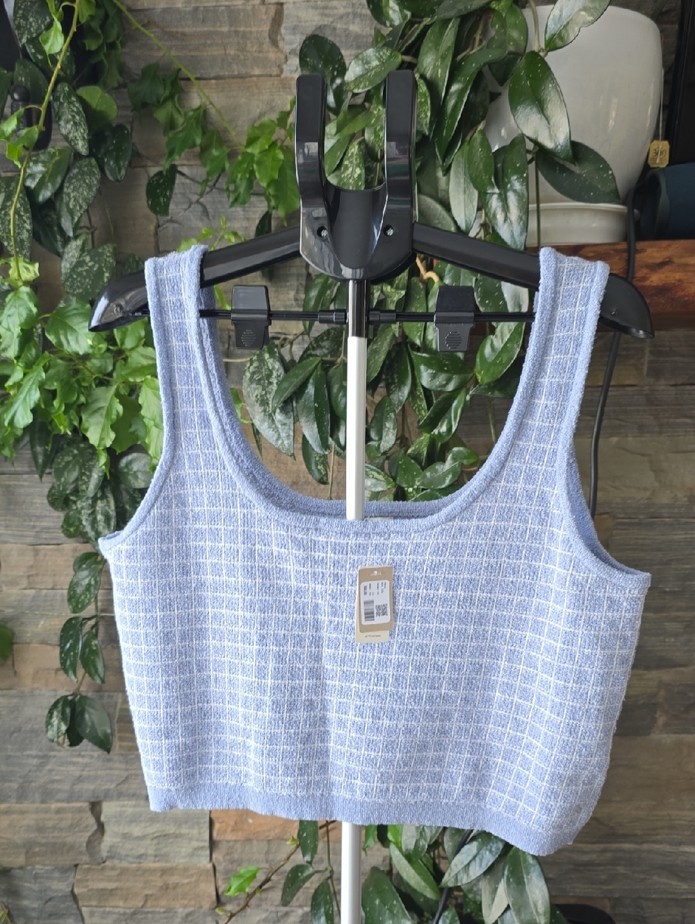 Brand New RW&CO. Light Blue And White Knit Cropped Tank- Size XXL